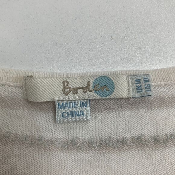 Boden Stripe Shirt Womens 10 Cuffed Short Sleeve Linen Cotton Blend Round Neck - Picture 7 of 10